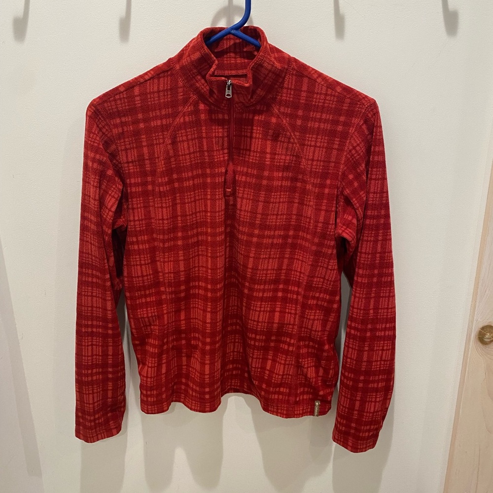 Columbia Red Plaid Checkered Pattern Quarter Zip Fleece Size Medium